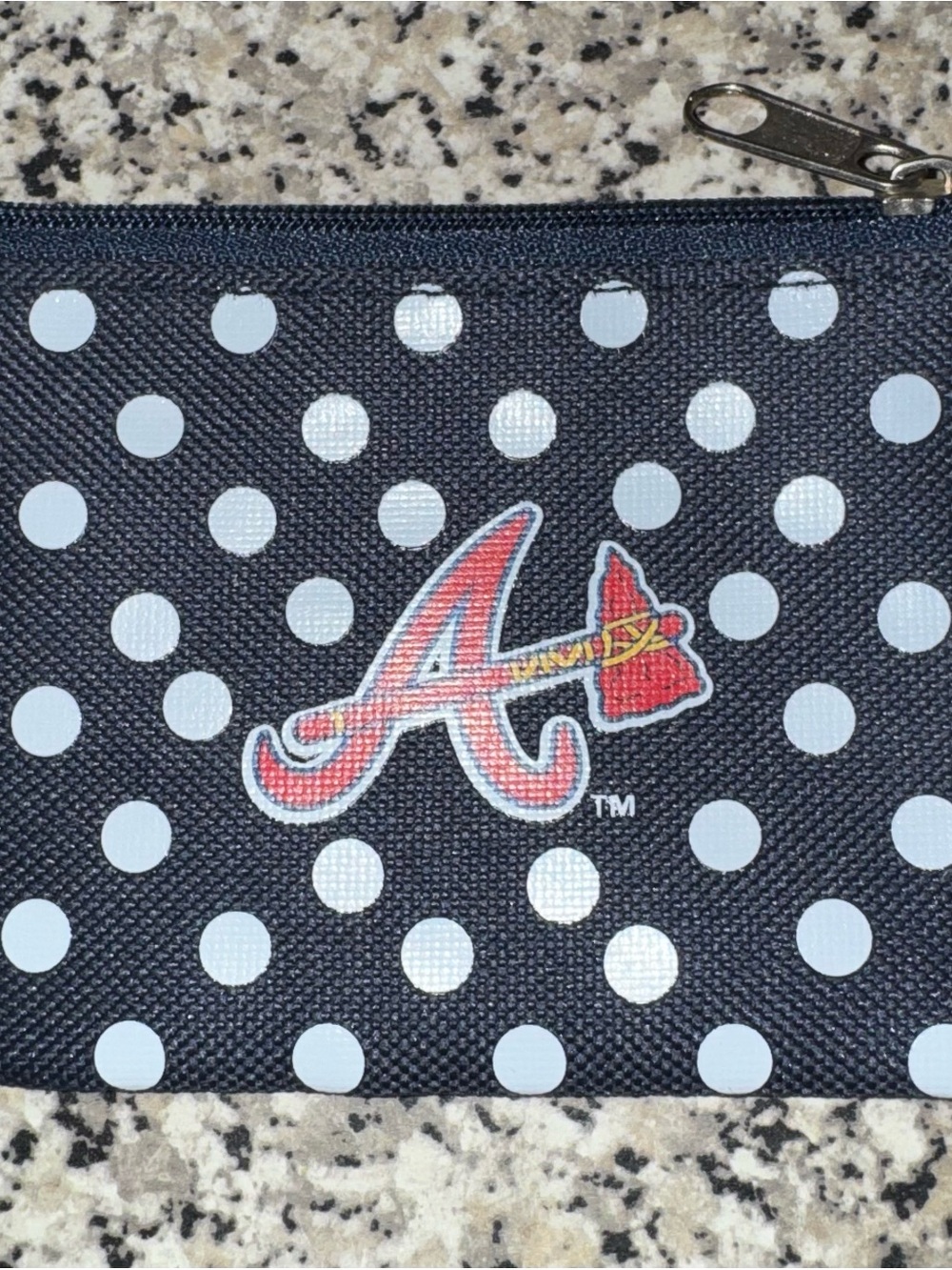 Atlanta Braves Polka Dot Zip Pouch - Navy Blue & White